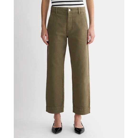 Everlane Cotton Utility Straight Leg Kalamata Olive Green Twill Pants, Size 12 - Picture 1 of 6